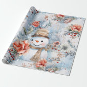 grillige feestelijke bloemen sneeuwman decoupage cadeaupapier (Uitgerold)