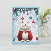 grillige feestelijke dikke kat feestdagenkaart (Staand voorkant)