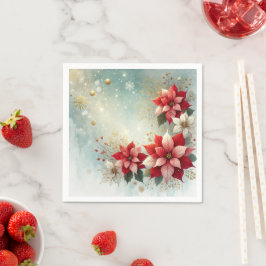 grillige feestelijke poinsettia sneeuwvlokken deco servet