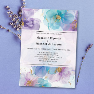 Grillige Felle Kleuren Bloemen Waterverf Bruiloft Kaart
