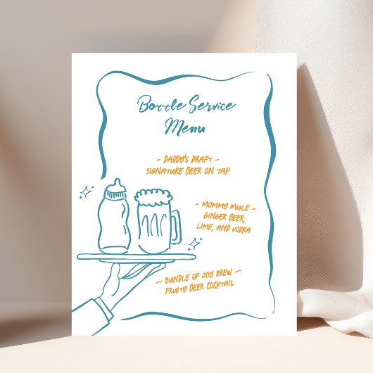 Grillige fles service baby shower bar menu bord poster