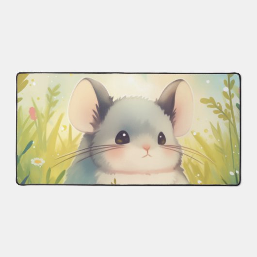 Grillige Fluffy Chinchilla Zonnige Lenteweide Bureaumat (Voorkant)