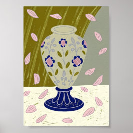 Grillige Folk Art Keramische Vaas met Vallende Roz Poster