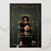  grillige foto bruiloft bewaar de datum goud folie uitnodiging (Voorkant)