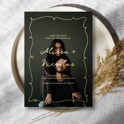  grillige foto bruiloft bewaar de datum goud folie uitnodiging