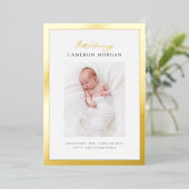 Grillige foto goud folie geboorteaankondiging folie uitnodiging (Staand Voorkant)