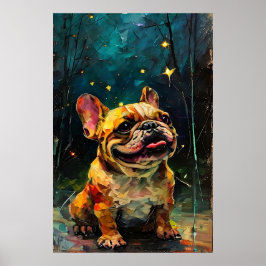Grillige Franse Bulldog Puppy die naar de Sterren  Poster
