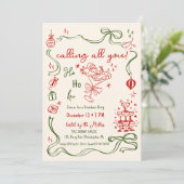 grillige Friendmas party Santa cocktail Aankondiging (Staand voorkant)