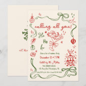 grillige Friendmas party Santa cocktail Aankondiging (Voorkant / Achterkant)