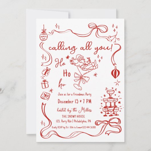 grillige Friendmas party Santa cocktail Aankondiging (Voorkant)