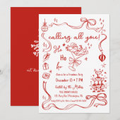 grillige Friendmas party Santa cocktail Aankondiging (Voorkant / Achterkant)