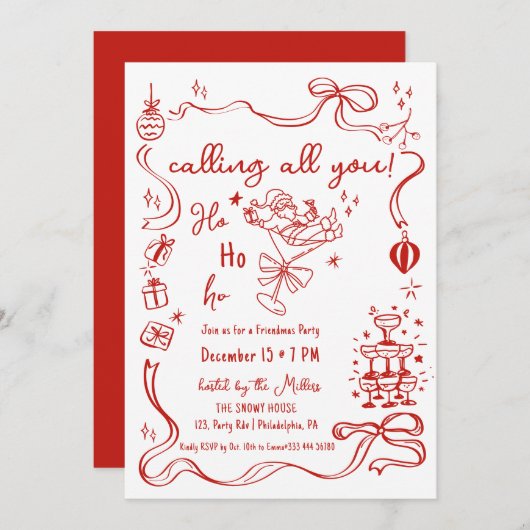 grillige Friendmas party Santa cocktail Aankondiging (Voorkant / Achterkant)