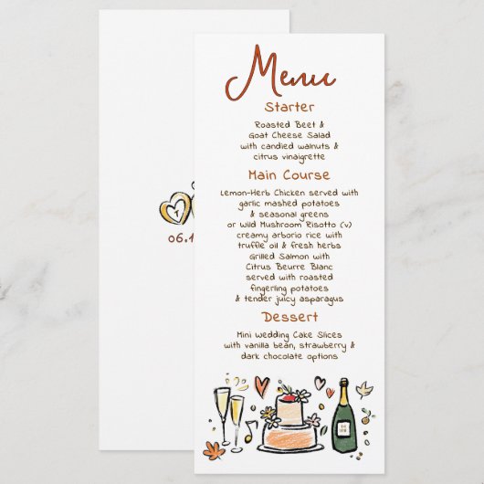 Grillige funky handgeschreven herfst bruiloftsmenu menu (Voorkant / Achterkant)