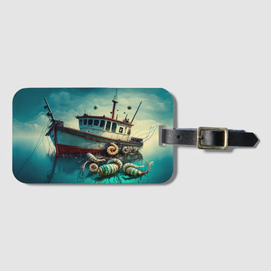 Grillige garnalenboot en garnalen nummerplaat bagagelabel (Voorkant (horizontaal))