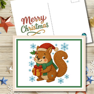 grillige geborduurde eekhoorn kerst briefkaart