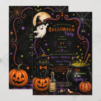 Grillige Geest Zwarte Kitten Pompoenen Halloween | Kaart