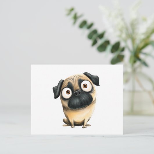 grillige Gekke mops Briefkaart (Staand voorkant)