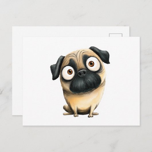 grillige Gekke mops Briefkaart (Voorkant / Achterkant)