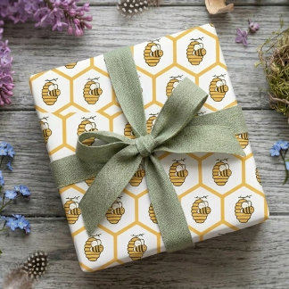 Grillige Gele Bijenkorf en Hommel Patroon Cadeaupapier