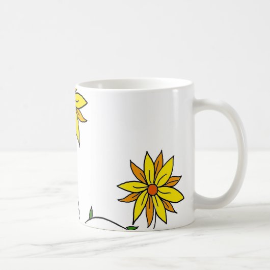 Grillige Gele Bloem Doodle Kunst Koffiemok (Rechts)
