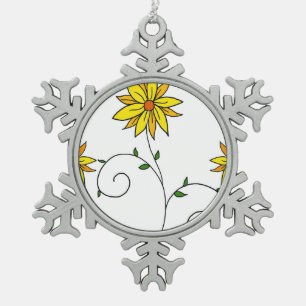 Grillige Gele Bloem Doodle Kunst Tin Sneeuwvlok Ornament