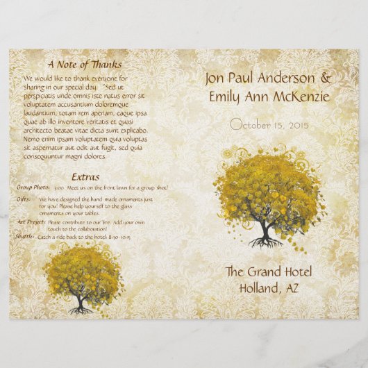 Grillige Gele Hartblad Boom Trouwprogramma (Voorkant)