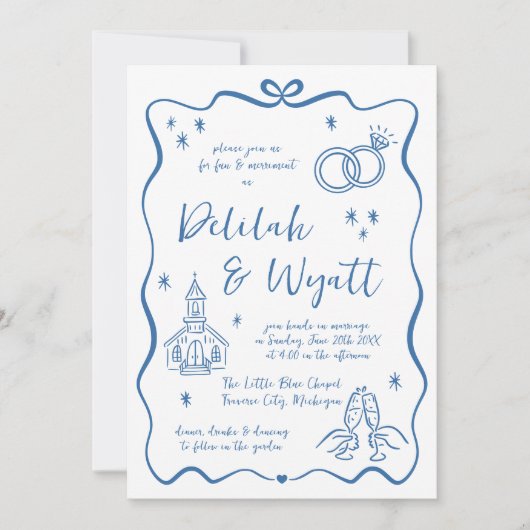 grillige geloften | handgetekende doedels | Bruilo Kaart (Voorkant)