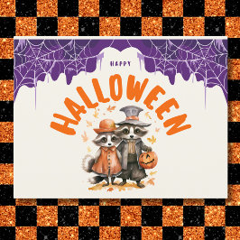 Grillige Gelukkige Halloween Wasbeer Koppel Feestdagenkaart