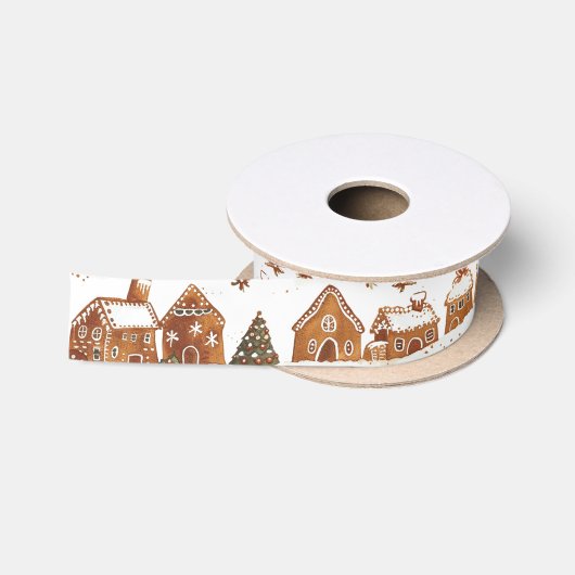 Grillige Gemberhuisjes Kerst Dorp Satijnen Lint (Spoel)