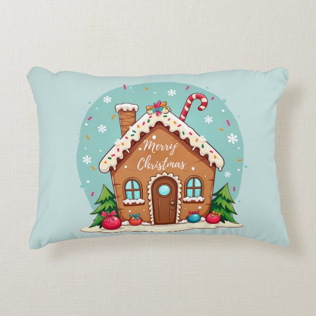 Grillige Gemberkoekhuis Kerst Scene Accent Kussen (Voorkant)