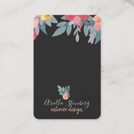 Grillige geschilderde bloei | Bloemen op zwart Visitekaartje (Voorkant)