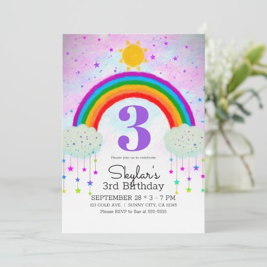 Grillige geschilderde regenboog & sterren verjaard kaart (Staand voorkant)