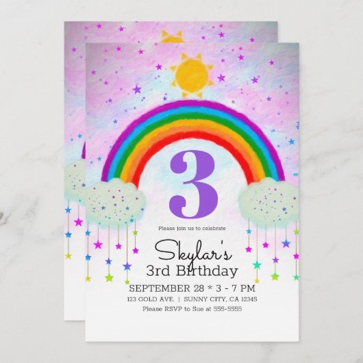 Grillige geschilderde regenboog & sterren verjaard kaart (Voorkant / Achterkant)