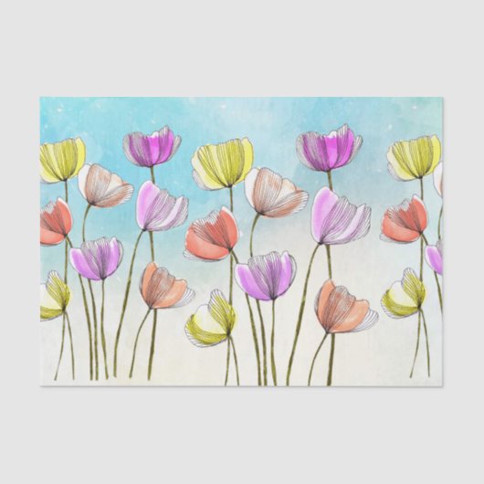 Grillige Gestileerde Waterverf en Inktbloemen Tissuepapier