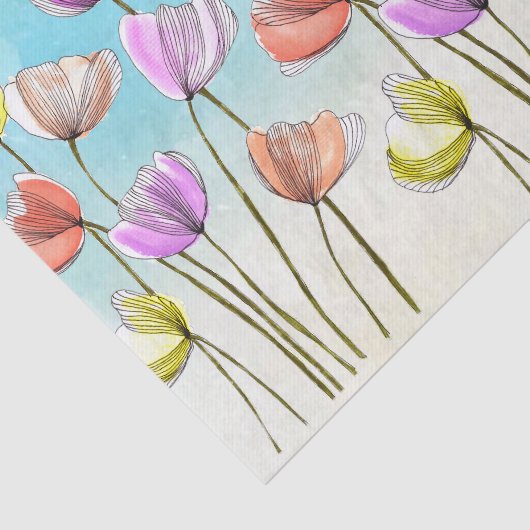 Grillige Gestileerde Waterverf en Inktbloemen Tissuepapier (Detail)