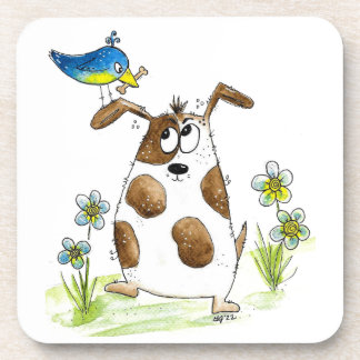 Grillige gevlekte hond met vogel bier onderzetter