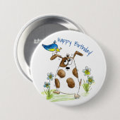 Grillige gevlekte hond met vogel ronde button 7,6 cm (Voorkant /achterkant)