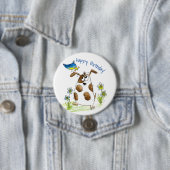 Grillige gevlekte hond met vogel ronde button 7,6 cm (In situ)