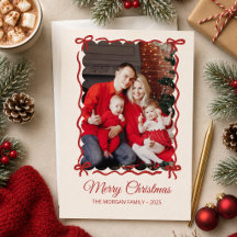 Grillige gezinsfoto rode strik Kerstvakantie 