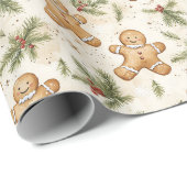 Grillige Gingbread & Pijnboom Kerstpatroon Cadeaupapier (Rol Hoek)