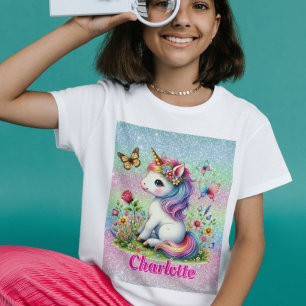Grillige glinsterende bloem eenhoorn T-shirt