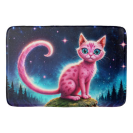 grillige gloeiende kat, lange staart blauwe ogen k badmat