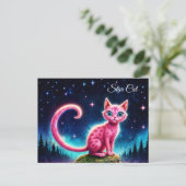 grillige gloeiende kat, lange staart blauwe ogen k briefkaart (Staand voorkant)