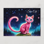 grillige gloeiende kat, lange staart blauwe ogen k briefkaart (Voorkant)