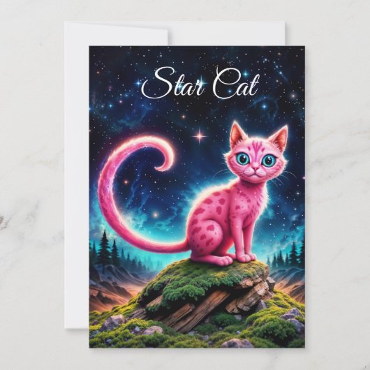 grillige gloeiende kat, lange staart blauwe ogen k kaart (Voorkant)