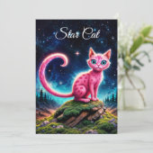 grillige gloeiende kat, lange staart blauwe ogen k kaart (Staand voorkant)