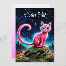 grillige gloeiende kat, lange staart blauwe ogen k kaart