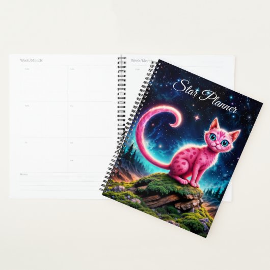 grillige gloeiende kat, lange staart blauwe ogen k planner (Display)