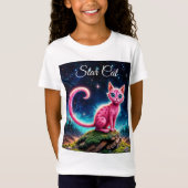 grillige gloeiende kat, lange staart blauwe ogen k t-shirt (Voorkant)