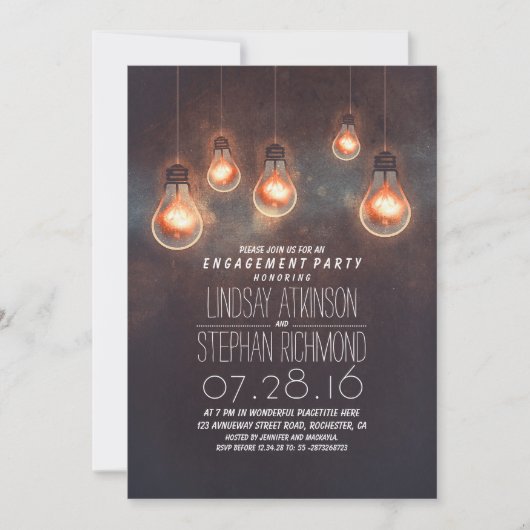grillige gloeilampen romantisch verlovingsfeest kaart (Voorkant)
